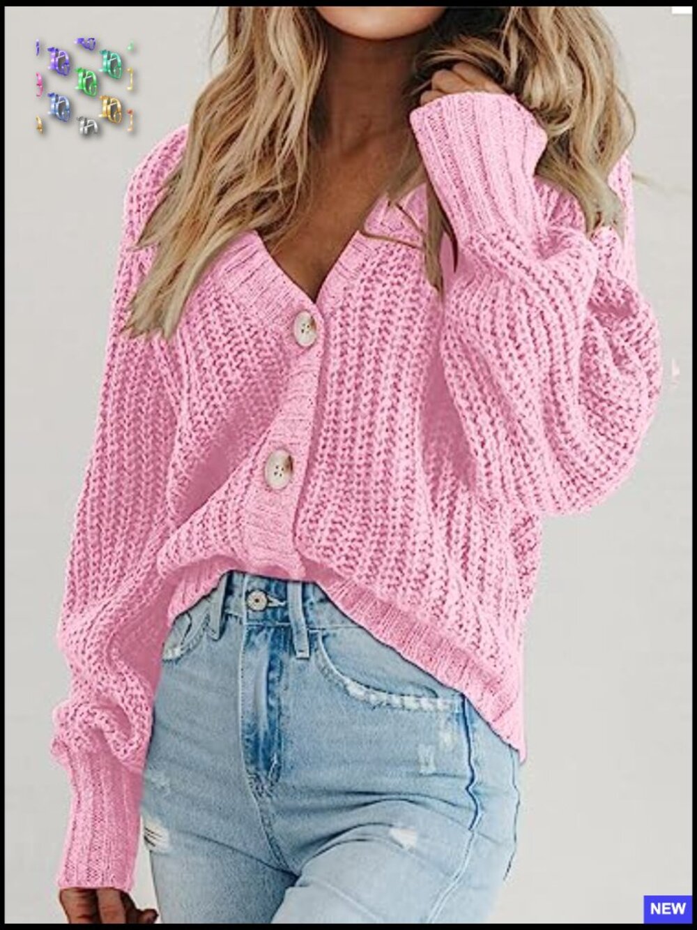 Chunky Knit Open Front Cardigan Long Sleeve Button Loose Short Coats - Picture 3 of 7